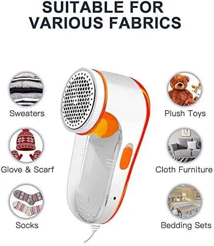 Nova Electric Lint Remover | 1 Year Warranty| with 3 Leaf Blade, 9500 RPM Turbo Motor, Honeycomb Mesh, Safety Cover, lint Remover for Clothes White and Orange